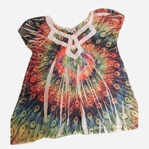 One World Multicolor Peacock Blouse